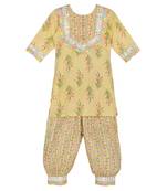 Yellow  block printed  kurta set