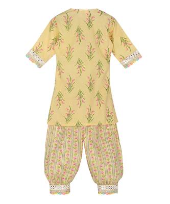 Yellow  block printed  kurta set 2
