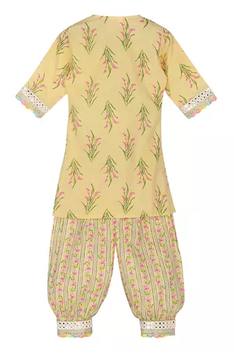 Yellow  block printed  kurta set