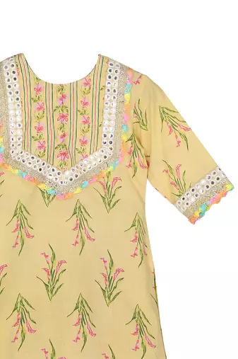 Yellow  block printed  kurta set