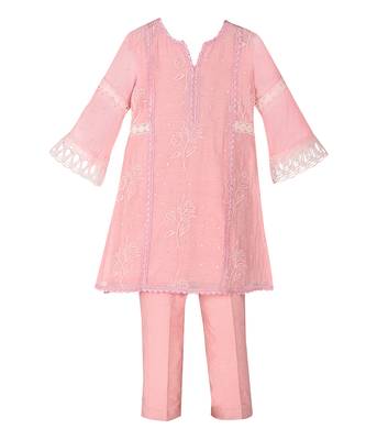Rose pink  chanderi silk  kurta set 1