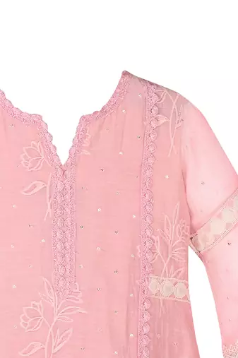 Rose pink  chanderi silk  kurta set
