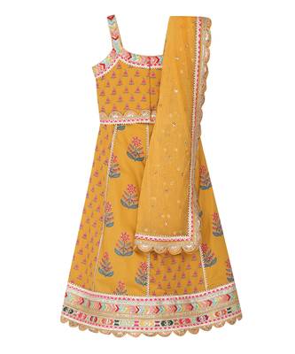Yellow  block print lehenga set 2