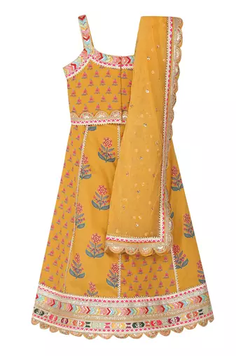 Yellow  block print lehenga set