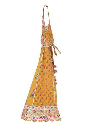 Yellow  block print lehenga set