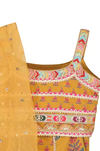 Yellow  block print lehenga set