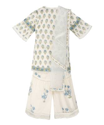 Off white cotton block printed silver sharara set 2