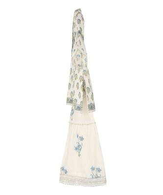 Off white cotton block printed silver sharara set 3