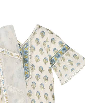 Off white cotton block printed silver sharara set 4