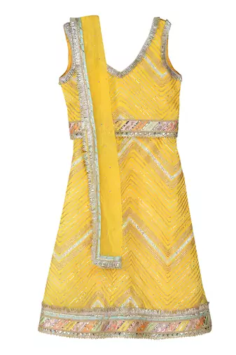 Light yellow  cotton silver lehenga set