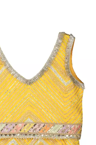 Light yellow  cotton silver lehenga set