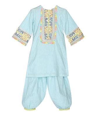 Light blue cotton silver kurta set 1