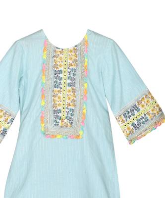Light blue cotton silver kurta set 4
