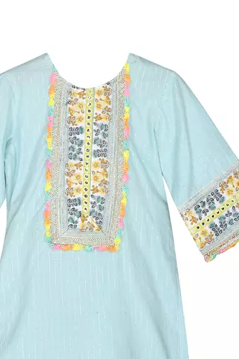 Light blue cotton silver kurta set