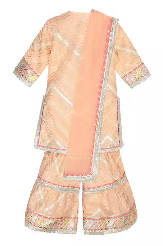 Peach  chinon kurta sharara set