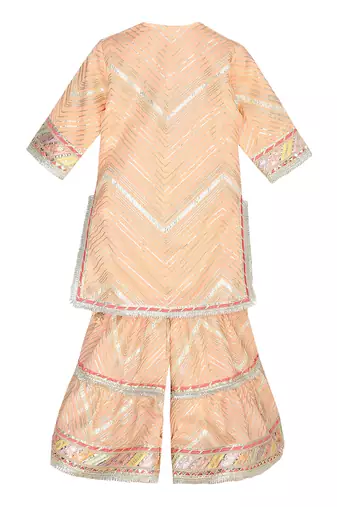 Peach  chinon kurta sharara set