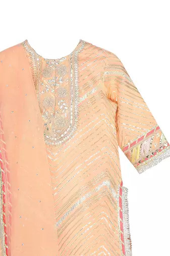 Peach  chinon kurta sharara set