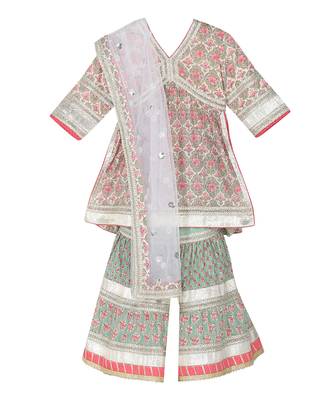 Green silver lurex cotton printed sharara set 1