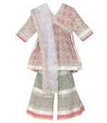 Green silver lurex cotton printed sharara set