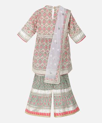 Green silver lurex cotton printed sharara set 2