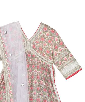 Green silver lurex cotton printed sharara set 4