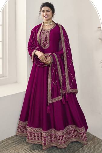 Purple silk georgette embroidered anarkali suit