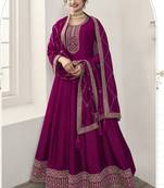 Purple silk georgette embroidered anarkali suit