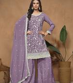 Chinon embroidered lavender salwar suit