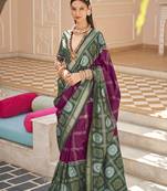 Silk Blend Foliage Prints Burgundy Patola Saree
