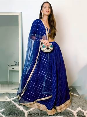 Ink Blue Georgette Sequin Embroidered Wedding Lehenga Choli 1