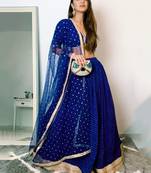 Ink Blue Georgette Sequin Embroidered Wedding Lehenga Choli