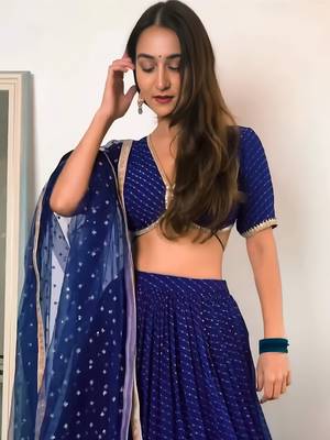 Ink Blue Georgette Sequin Embroidered Wedding Lehenga Choli 3
