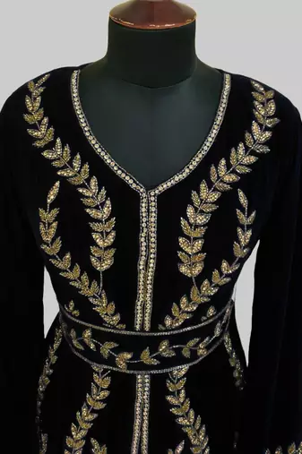 Black color Full Sleeves Handmade Moroccan Kaftan