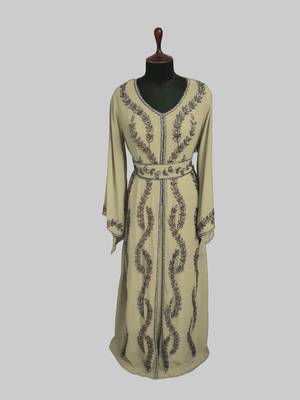 Beige color Full Sleeves Handmade Moroccan Kaftan 1