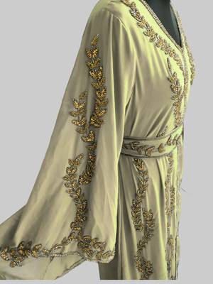 Beige color Full Sleeves Handmade Moroccan Kaftan 2