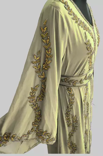 Beige color Full Sleeves Handmade Moroccan Kaftan