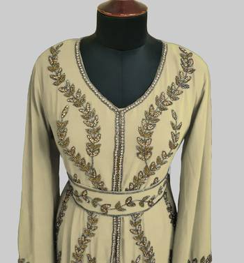 Beige color Full Sleeves Handmade Moroccan Kaftan 3