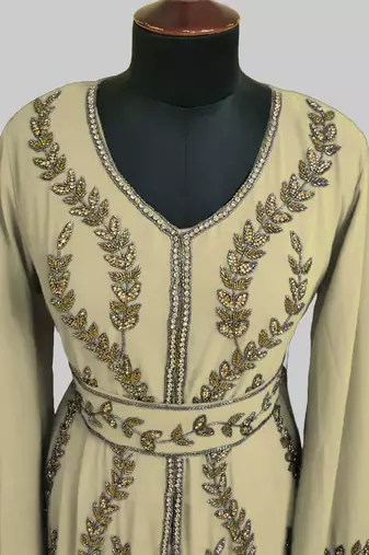 Beige color Full Sleeves Handmade Moroccan Kaftan