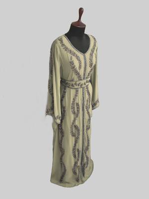 Beige color Full Sleeves Handmade Moroccan Kaftan 4