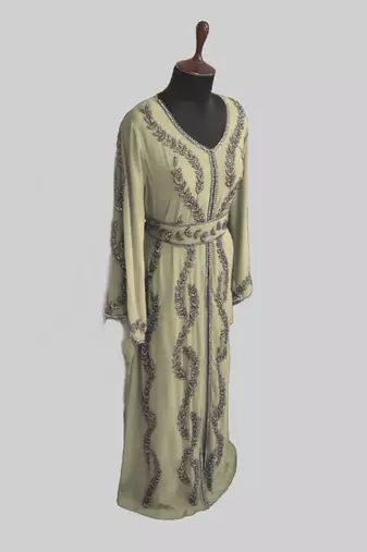 Beige color Full Sleeves Handmade Moroccan Kaftan