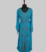 Cyan color luxurious Full Sleeves Handmade Moroccan Kaftan.