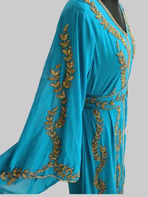 Cyan color Full Sleeves Handmade Moroccan Kaftan 2