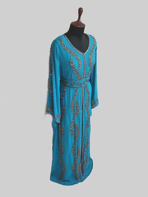 Cyan color Full Sleeves Handmade Moroccan Kaftan 4
