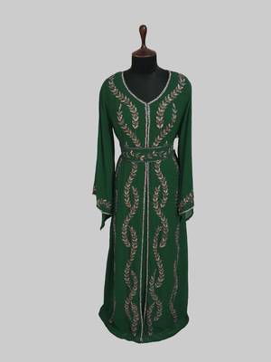 Dark Green color Full Sleeves Handmade Moroccan Kaftan 1