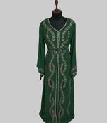 Dark Green color luxurious Full Sleeves Handmade Moroccan Kaftan.