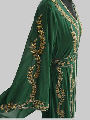 Dark Green color Full Sleeves Handmade Moroccan Kaftan 2