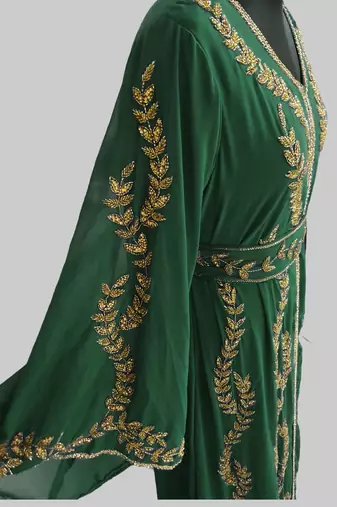 Dark Green color Full Sleeves Handmade Moroccan Kaftan