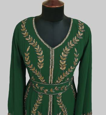 Dark Green color Full Sleeves Handmade Moroccan Kaftan 3