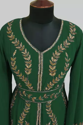 Dark Green color Full Sleeves Handmade Moroccan Kaftan