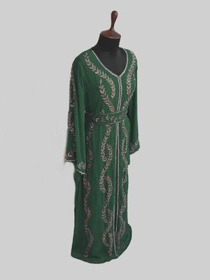 Dark Green color Full Sleeves Handmade Moroccan Kaftan 4